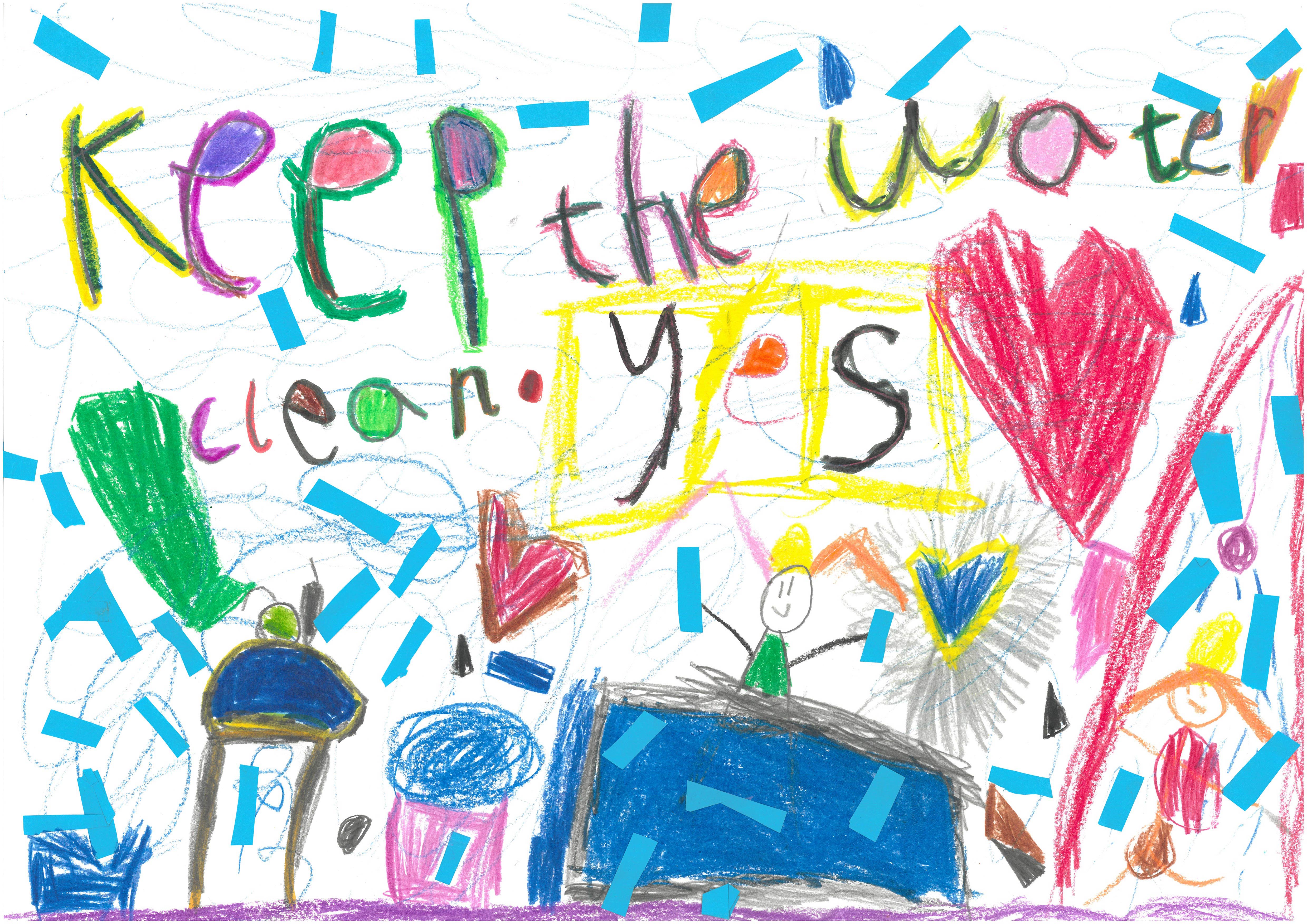 A colourful poster with the message "Keep the water clean"