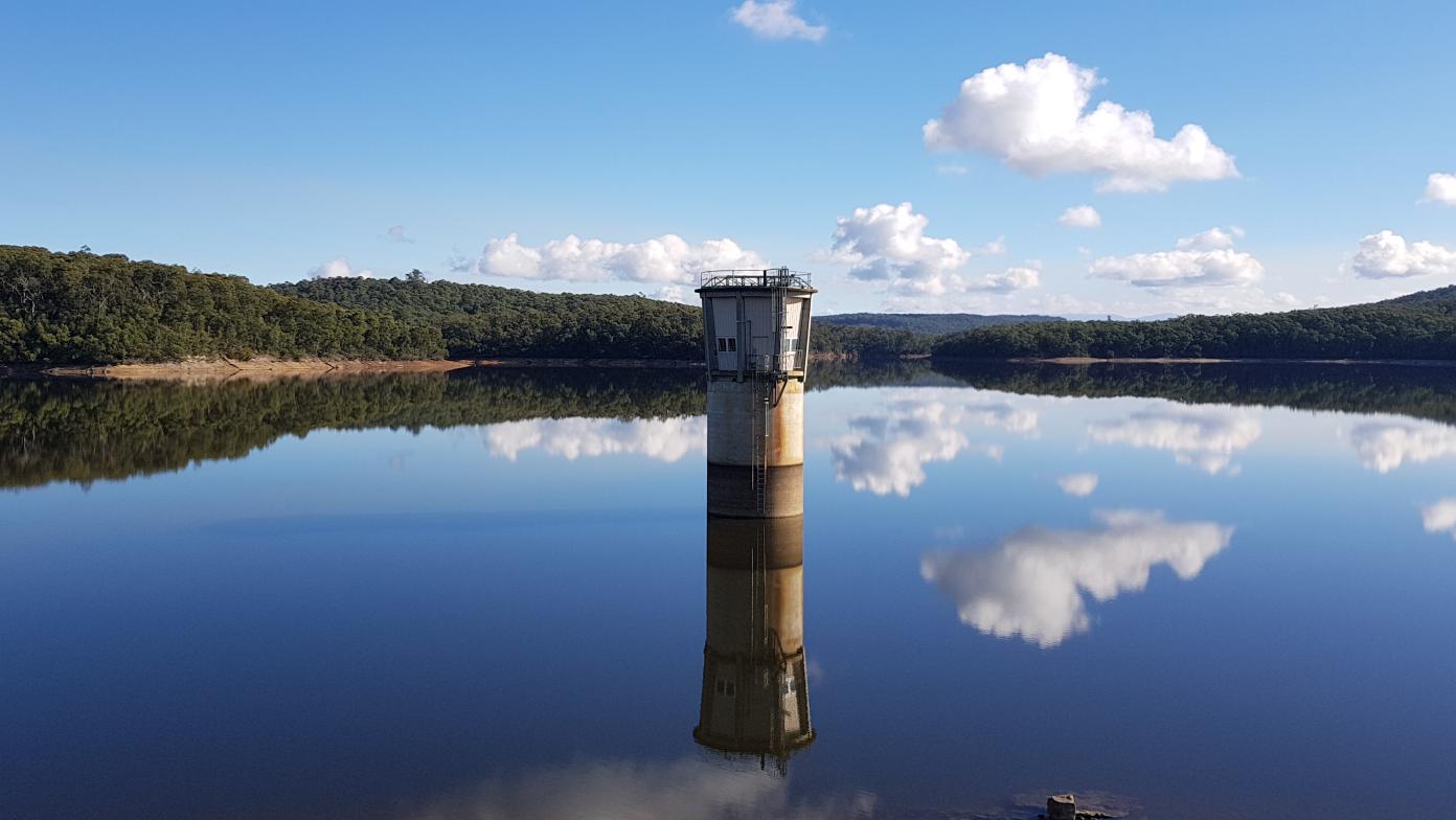 Body of water at Moondara Reserve with cloud reflection.