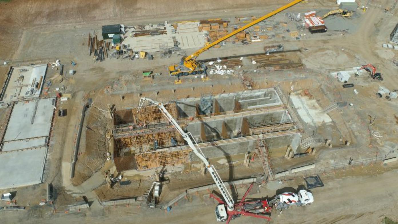 Aerial shot of construction site. 