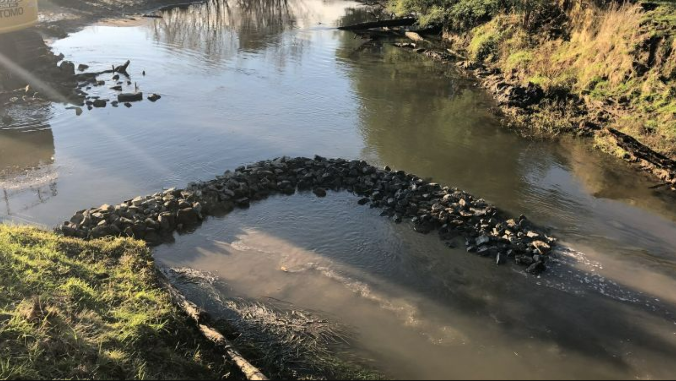 River with small rock dam.