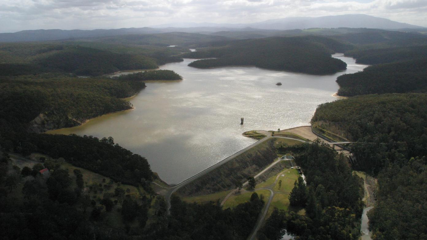 Moondarra dam from a drone