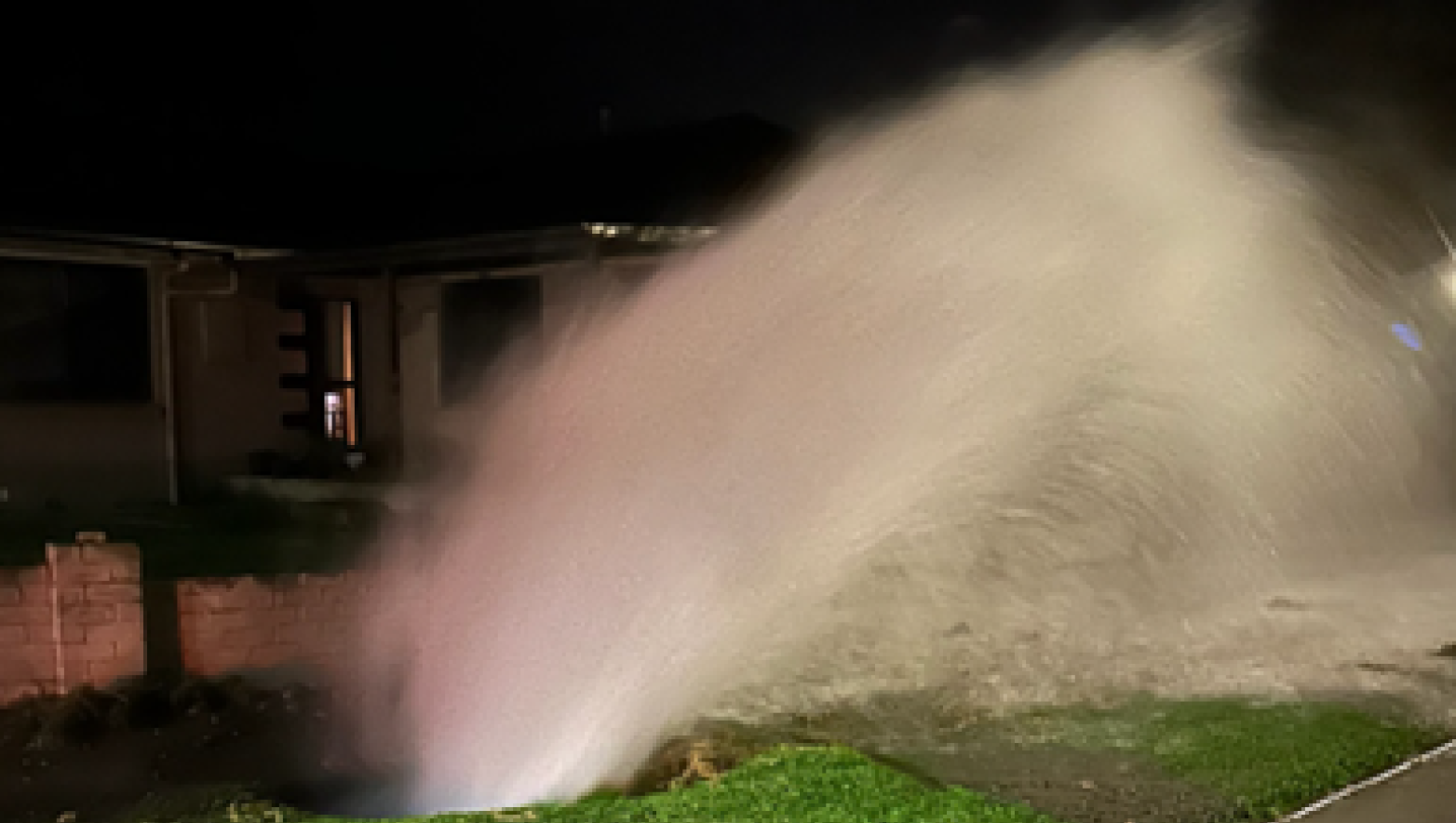 A 15m waterspout from a water main break in Traralgon.