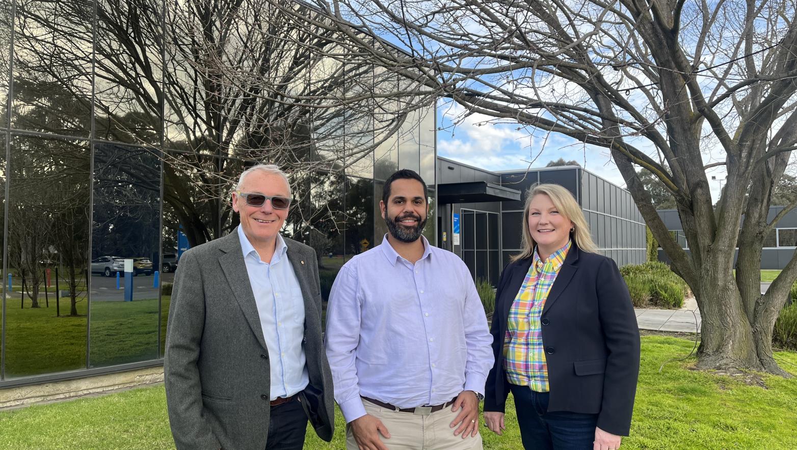 Gippsland Water Board Chair Tom Mollenkopf AO, independent Aboriginal Board delegate Glenn Pellegrin and Managing Director Sarah Cumming.